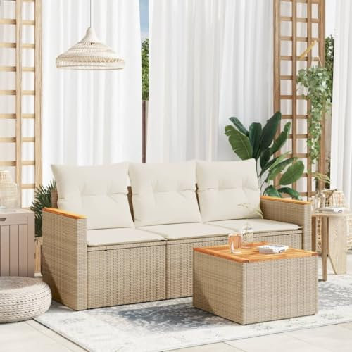 Festnight Balkon Sofa mit Stauraum Rattan Sofa Gartensofa 3 Sitzer Lounge Sofa Outdoor Rattansofa Sitzecke Balkon Lounge Klein Couch Gartenlounge Polyrattan Balkonmöbel Gartenmöbel