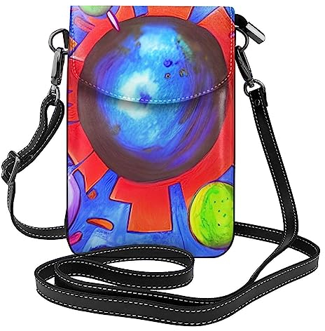 yefan Cartoon Universe Damen-Crossbody-Tasche & Handy-Geldbörse mit Reißverschluss, niedliche Geldbörse, Schultertasche, abnehmbarer Schultergurt, Schwarz , Einheitsgröße
