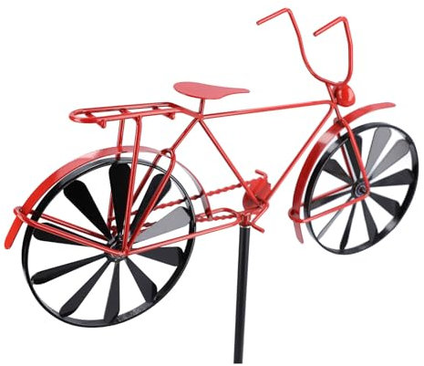 Moulin à Vent de Vélo, Décoration de Piquet de Jardin, Décoration de Moulin à Vent de Vélo en Fer Métallique de Style Vintage pour Jardin Extérieur Rouge, Moulin à Vent de