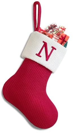 Putentfun Weihnachtsstrumpf Personalisiert Nikolausstrumpf 22 cm Weihnachtsstrumpf Füllung für Weihnachtsdekoration Christmas Stockings Weihnachtsbaum Kamin hängende Ornamente - e Rot N