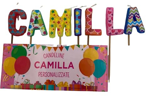 Candele per torta con nomi personalizzati - Scegli il tuo nome - Candele lettere nomi 7 cm colorate - Candele decorative in cera (CAMILLA)