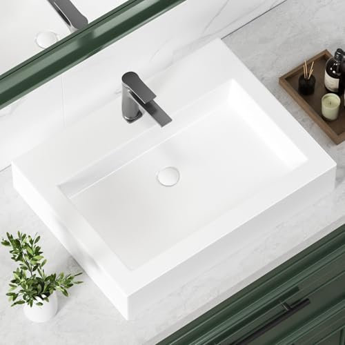 KINGWONG 24 Inch Bathroom Sink Countertop Vessel Sink White Porcelain rectangular 24 x 18.3 Above Counter Bath Basin Shallow