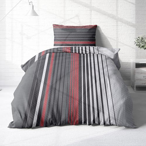 Träumschön Premium Bettwäsche 135x200 + 80x80 cm - Gestreiftes Design - Sommer Bettwäsche aus Baumwolle – Weich, Atmungsaktiv & Hautfreundlich - bügelfrei