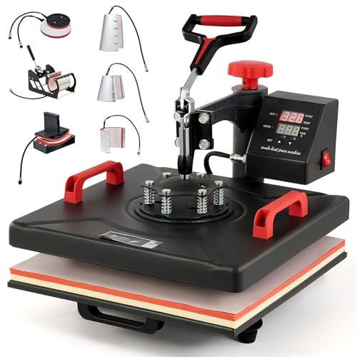 CREWORKS Prensa de Calor 38x38 cm, Maquina de Sublimacion 8 en 1 con Panel de Control Digital, Prensa de Calor Multifuncional con Giro de 360° para Camisetas, Tazas, Gorras, Platos y Más