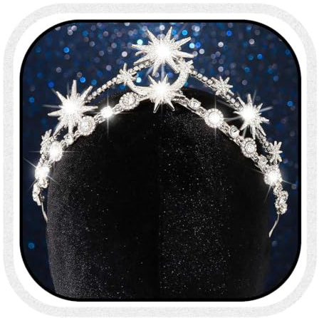 Zoestar Stern Mond Krone Stirnband Strass Braut Hochzeit Stirnbänder funkelnde Kristall Göttin Kopfschmuck Braut Haarschmuck für Frauen (Silber, Einheitsgröße)