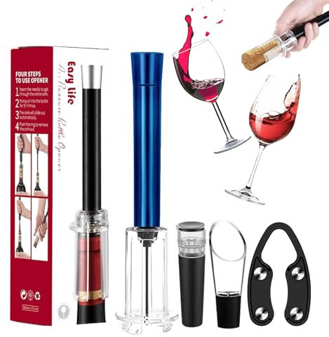 Bloshonour Air Pump Cork Remover Wine Bottle Opener Set, Miraclew Wine Opener, Wine Air Pressure Pump Bottle Opener Set 4PCS, Efficient Simple Wine Cork Opener for Wine Lovers (Blue,Set-A)