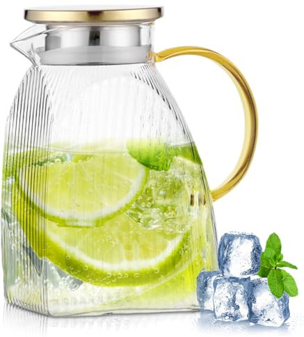 Jarra de cristal caliente fría 1,8 l/63 oz, jarra de cristal con tapa, jarra para bebidas caseras calientes o frías