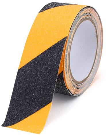 Huakaile Yellow Black Cautinon Tape, Anti Slip Grip Tape, 1.97 x 16.4Ft Non Skid Traction Tape, Waterproof Warning Strips for Outdoors Steps Indoor Stairs Treads Skateboard Ladder Floor