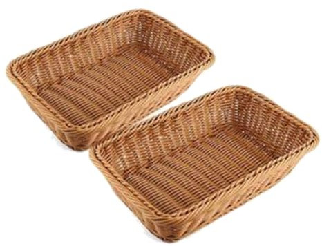 Jolsaawie Cestino Rettangolare da 2 Pezzi per Tavolo o Bancone per Pane, Frutta e Verdura Cestini di Vimini per Mercati, Prodotti da Forno