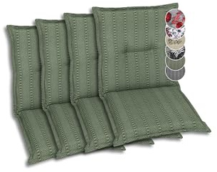 GO-DE Textil Bequeme und attraktive Polsterauflagen für Niederlehner-Gartenstühle (4er-Set, Streifen Exclusiv grün, Niederlehner)