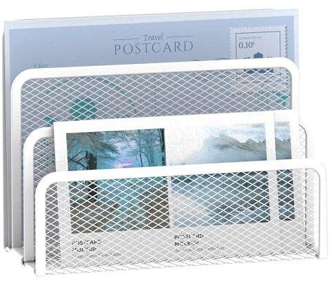 SUPEASY Mail-organisatör, stationär filorganiserare - behållare i metallgaller, 3 platser, brevklassificerare - arkiv, kontorspåsarrangör (vit)