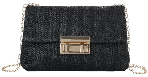 Ynport Crefreak Bolso de Mano de Paja a Rayas Para Mujer Bolso Bandolera Bolso de Mano Bolso de Hombro de Paja de Verano Small Lady Bolso de Ratán de Viaje de Vacaciones