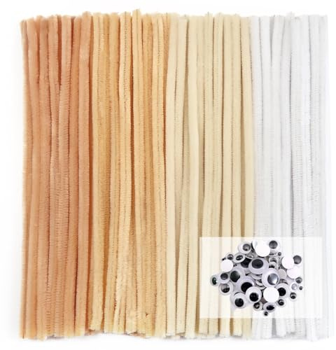 TOAOB 200 Pezzi Scovolini Ciniglia Steli per Lavoretti Series Bianco Pipe Cleaner Bastoncini Decorativi e 200 Occhi Mobili Adesivi per Fai da Te Artigianato Scrapbooking Bambole Pupazzi