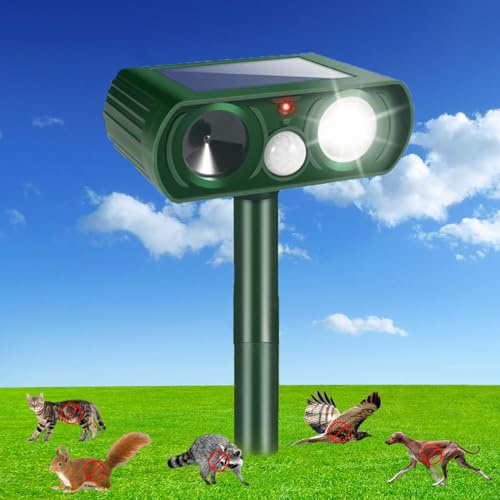 Solar Ultrasonic Animal Repeller – Outdoor Waterproof Motion Sensor Pest Deterrent with Audible Alarm – for Garden, Yard, Farm, Lawn – Solar Powered (Set 1)