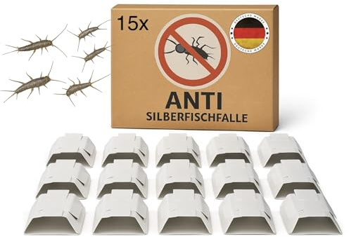 15x Silberfischfalle PuraFly® - Silberfische bekämpfen - Papierfische bekämpfen - Giftfreie & biozidfreie Köderdose/Klebefalle Überwachung & Bekämpfung von Silberfischen - für Bad, Küche & Keller