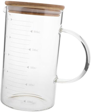 GRIRIW Taza Medidora de Vidrio Asa y Tapa Jarra Graduada Leche Café y Otras Bebidas