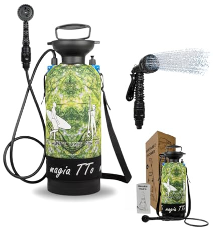 magia TTo Doccia Portatile da Campeggio, Pompa Manuale 8L [Senza Elettricità] – Doccia per Camper, Viaggi, Spiaggia, Surf, Escursionismo, Cani e Animali Domestici – Facile da Trasportare