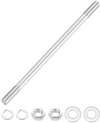 sourcing map 1 lot de vis à goujons à double extrémité M12 x 250 mm, en acier inoxydable 304 à double filetage avec rondelle d'écrou pour l'entretien de la maison, vis de fixation d'ancrage structurel