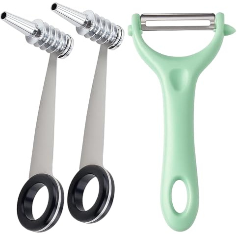 2 Courgette Spiralizers and 1 Peeler, Stainless Steel Spiral Cutter for Vegetables, Potato Spiralizer, Cucumber Slicer, Compact Kitchen Tools for Healthy Meals, Camping, Party Platters