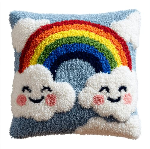 Taxpy Knüpfkissen-Set Regenbogen Teppich-Set Für Anfänger,Knüpfset Für Anfänger Erwachsene Oder Kinder 43 X 43 Cm