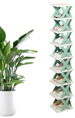 Zapatero alto y estrecho - Organizador vertical plegable de ABS de 50.98 pulgadas, soporte de zapatillas de pie pequeño | Zapatero multifuncional para apartamentos pequeños,
