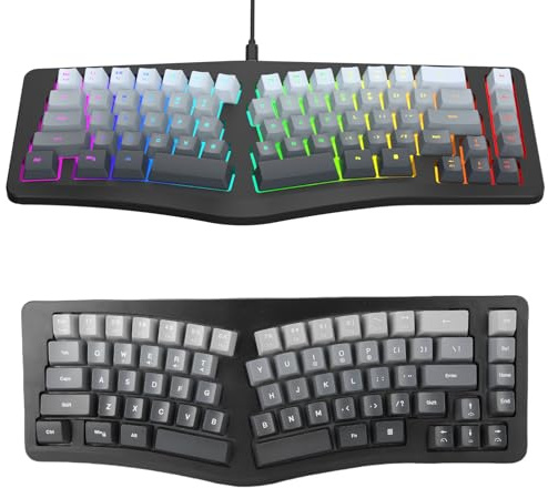 Zunate Clavier USB Ergonomique Filaire, 69 Touches Rétroéclairées RVB Type C PC, Touches Ondulées Détachables, Clavier divisé de Jeu, Prend en Charge 25 Touches sans Conflits, Compact