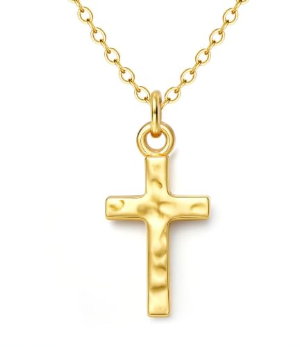 Roheafer Collier Croix en Argent Sterling 925 Femme - 14 Carats Plaqué Or Croix Pendentif Croix Catholique Religion Croix Chretien Hypoallergénique(G)