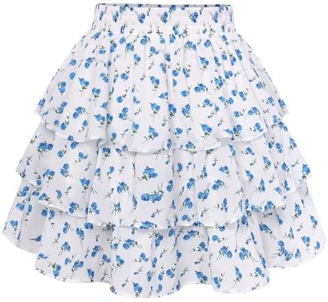 SCARLET DARKNESS Women's Mini Skirt Floral Chiffon Skorts Elastic Waist Summer Skirts with Shorts for Beach Club Party