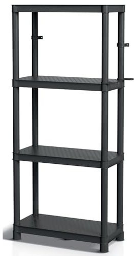 Kistenberg Werkstattregal 58 x 28 x 131,5 cm bis 185 kg belastbar, 4 Ablageböden Steckregal Schwerlastregal Lagerregal Regal aus Kunststoff