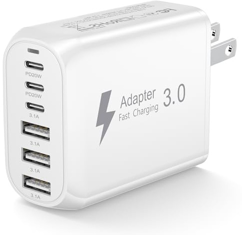 USA Travel Adapter Charger, 60W US Plug Adapter Fast Charger Plug with 3 USB C+3 USB A, US Travel Adaptor American/US/Canada/China/Japan Wall Adaptor Fast Charging for iPhone 17 16 15,Samsung Galaxy