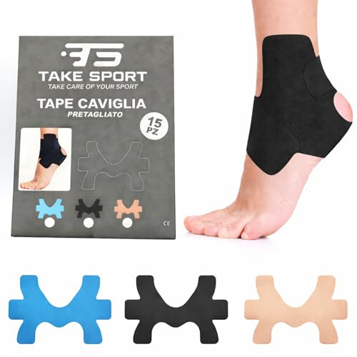 TS TAKE SPORT - kinesio caviglia, kinesio tape, fasciatura caviglia, tape kinesiologico, fascia caviglia, nastro kinesiologico, supporto caviglia, kinesiology tape, tutore per caviglia, 15 Pezzi