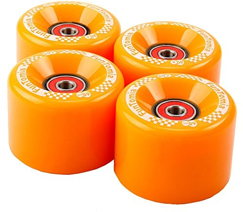 FunTomia 4 Stück Longboard/Skateboard/Mini-Board Rollen (Big Wheels) in 65x45mm 80A inkl. ABEC-9 Kugellager und Metall Spacer 80A Rollenhärte