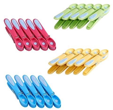culiclean Wäscheklammern ohne Abdruck stabil bunt 20x Wäscheklammer blau gelb grün rosa pink, robuste Kluppen Soft Grip Clip Clothes Pegs UV beständig Klammern zum Aufhängen von Wäsche, Socken