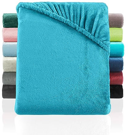 BaSaTex Cashmere Touch Plüsch Premium Kinder Spannbettlaken - SUPER Soft Flauschiges Winter Spannbetttuch Nicky Teddy - wärmendes Bettlaken | 70x140 cm | Farbe: Petrol