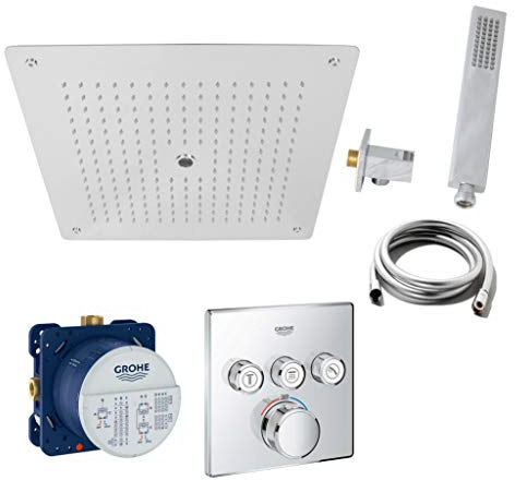 vanvilla Duschsystem mit Unterputz Duscharmatur von Grohe SmartControl Thermostat und vanvilla Regendusche mit Armatur mit Thermostat, Duschkopf eckig, Dusch-SET G43 poliert