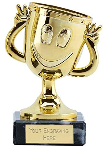 TROPHIESPLUSMEDALS Mini Smiley Man Cup Trophy, Gold, 11cm, Engraving