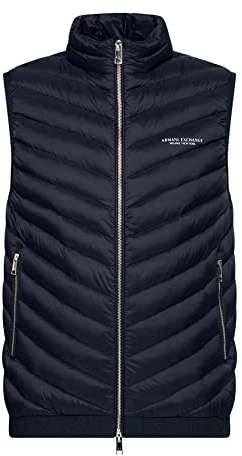 Armani Exchange A|X herr quiltad äkta dunväst, marinblå/gråmelerad, stor