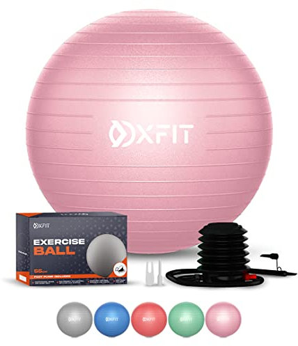 OXFIT Gymnastikball in verschiedenen Größen, bruchsicher, für Yoga, Pilates, Schwangerschaft und Arbeit, Ball mit Fußpumpe, 60–65 cm (M), Rosa