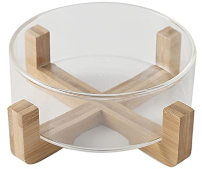 Ontihang Glass Salad Bowl With Wooden Stand Mixing Bowls 650ml/22oz Fruit Snack Serving Plate Side Dish Bowls For Appetizer Salad Candy Fruit