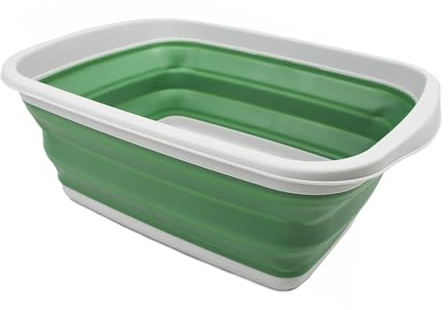 SAMMART 10L Collapsible Tub - Foldable Dish Tub - Portable Washing Basin - Space Saving Plastic Washtub (Grey/Dark Sea Green, 1)