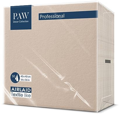 PAW - Servietten aus Airlaid - Stoffähnlich (40 x 40 cm) I 50 Stück I Ideal für Hochzeit, Taufe, Kommunion, Geburtstag I Stoffservietten - Einfarbig, Beige I Farbe: Monocolor beige