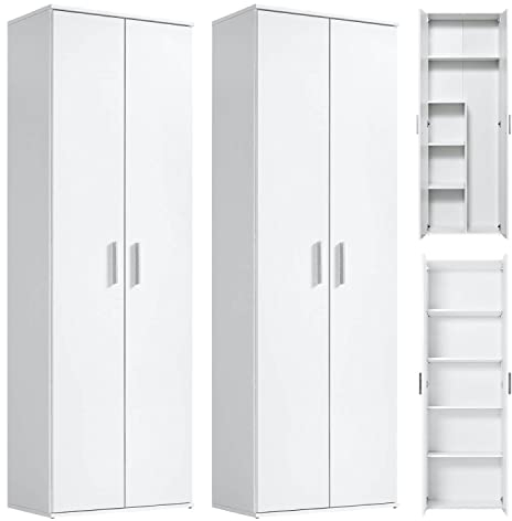 mokebo® Mehrzweckschrank Set 2-teilig 'Die Allzweckwaffe', Schrank-Set mit Aktenschrank & Besenschrank in Weiß, nutzbar als Büroschrank, Allzweckschrank, Aufbewahrungsschrank, Haushaltsschrank