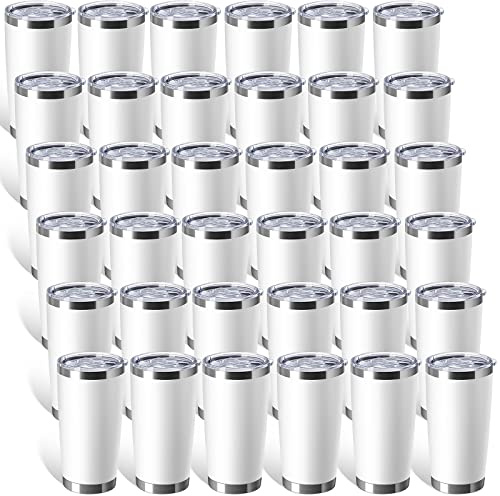 Sieral 36 Packs Stainless Steel Tumbler Bulk with Lid Vacuum Double Wall Insulated Travel Coffee Mug Powder Coated Tumbler Cup for Graduation Wedding Christmas Birthday Party(White, 20 oz)