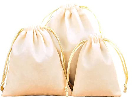 12 bolsas de terciopelo para joyas, pequeñas bolsas de tela con cordón, bolsitas de cumpleaños, bolsa de terciopelo para rellenar, para joyas, bodas, Navidad, fiestas, regalo, 7 x 9 cm, color beige