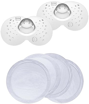 MAM Stillhütchen Größe L (ø 23 mm) im 2er-Set + MAM selbstklebende Stilleinlagen, atmungsaktiv für die Stillzeit mit extra saugfähigem Kern, 30 Stück