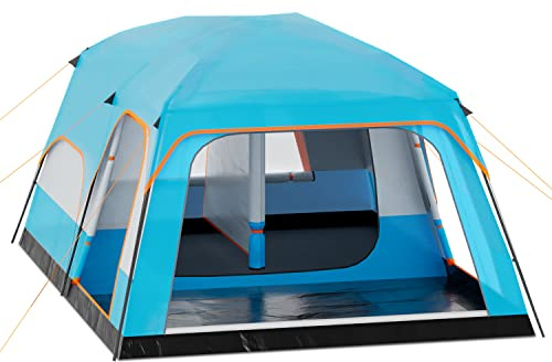 MoNiBloom Großes Zelt für 8 Personen, 4 große Netzfenster, tragbar, Familie, 1 Wohnzimmer und 2 Schlafzimmer, wasserdicht, Winddicht, Campingzelt, Doppellagiges Rucksackzelt zum Wandern im Freien,