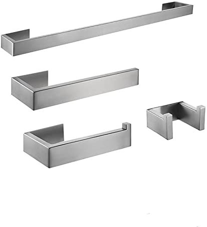 PEEHOO Badezimmer-Hardware-Set, Toilettenpapierhalter, Mattschwarz, Handtuchhalter für Badezimmer-Toilettenbürste, Wandhaken, Edelstahl, 4-teiliges Set 60