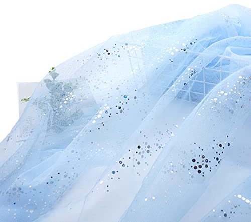 160cm x 3m Tüll Stoff Mit Glitzer und Kleine Pailletten für Hochzeit, Party, Bankett, Deko, Handwerk, Tischdeko, Geschenk, Bogen - Blau