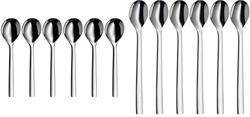 WMF Nuova Suppenlöffel Set 6-teilig, 17 cm & Nuova Latte Macchiato Löffel Set 6-teilig, lange Löffel 19 cm, Joghurtlöffel, Cromargan Edelstahl poliert, spülmaschinengeeignet