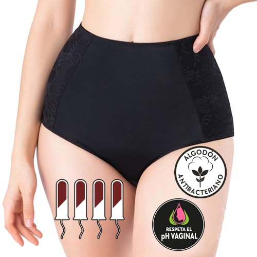 INTIMI GIRL | Bragas Menstruales Faja Muy Alta | Cintura Alta | Flujo Muy Abundante | Algodón Antibacteriano | Super Absorbentes = 4 Tampones | +30 Lavados | Neutraliza Olores | Protección 12hrs